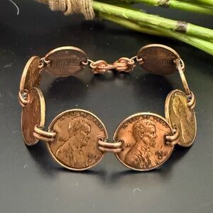 Handcrafted Copper Penny US Coins 7.5” Link Bracelet